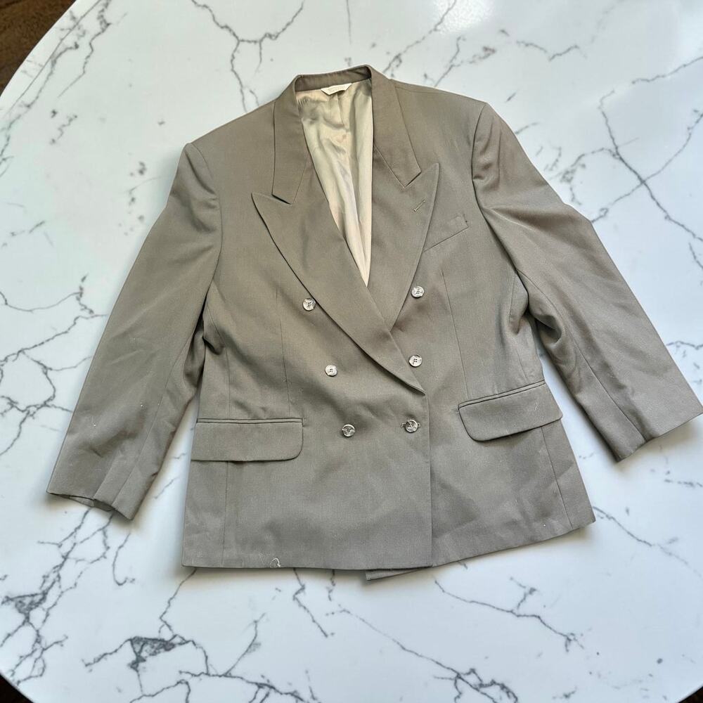 Vintage Mens Olive Green Double Breasted Suit Jacket 44T